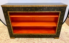 Midcentury Black and Gold with Hermès Orange Interior Chinoiserie Cabinet