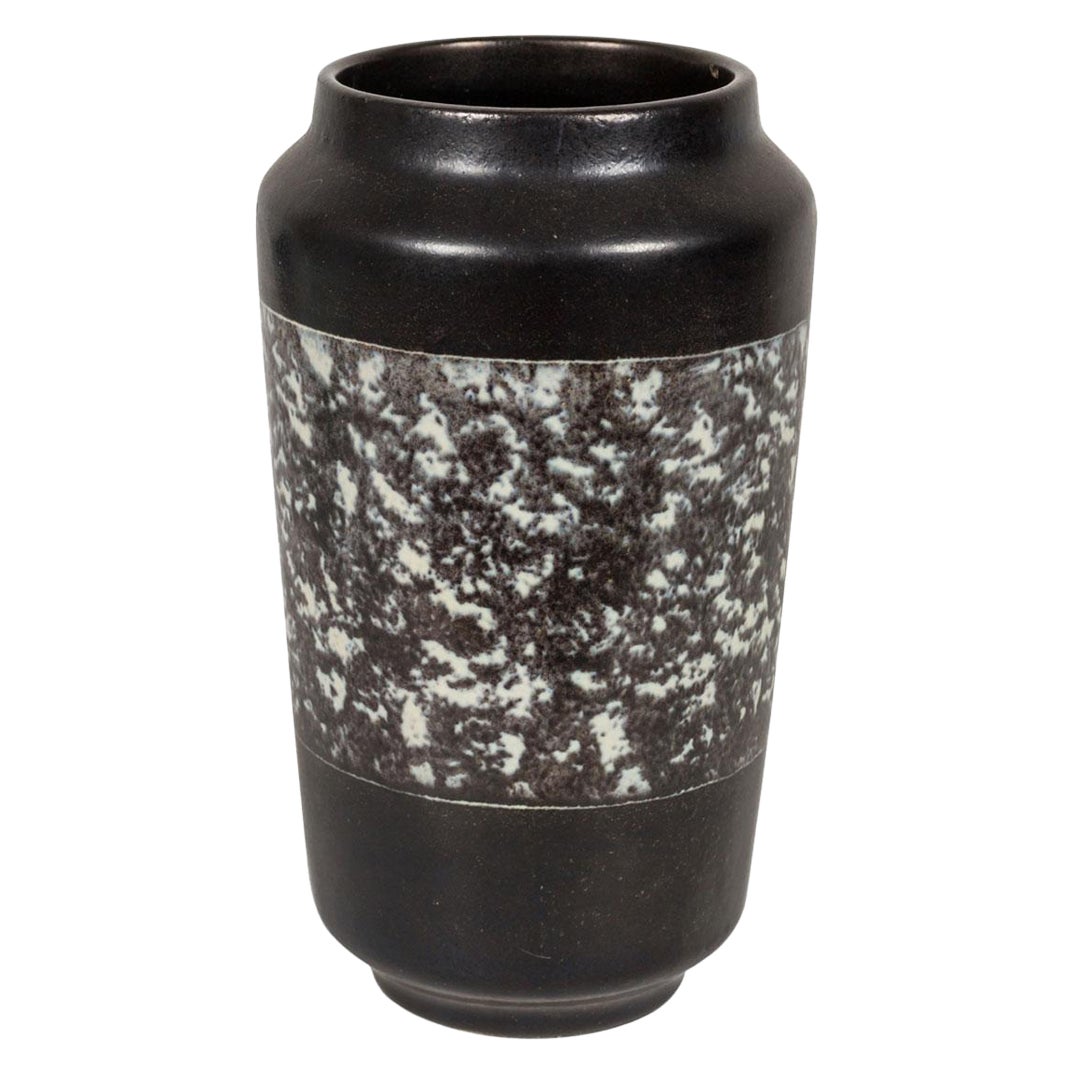 Mid-Century Black and White and Gray Marbled Stripe Glazed Ceramic Vase