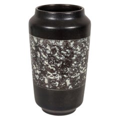 Mid-Century Black and White and Gray Marbled Stripe Glazed Ceramic Vase