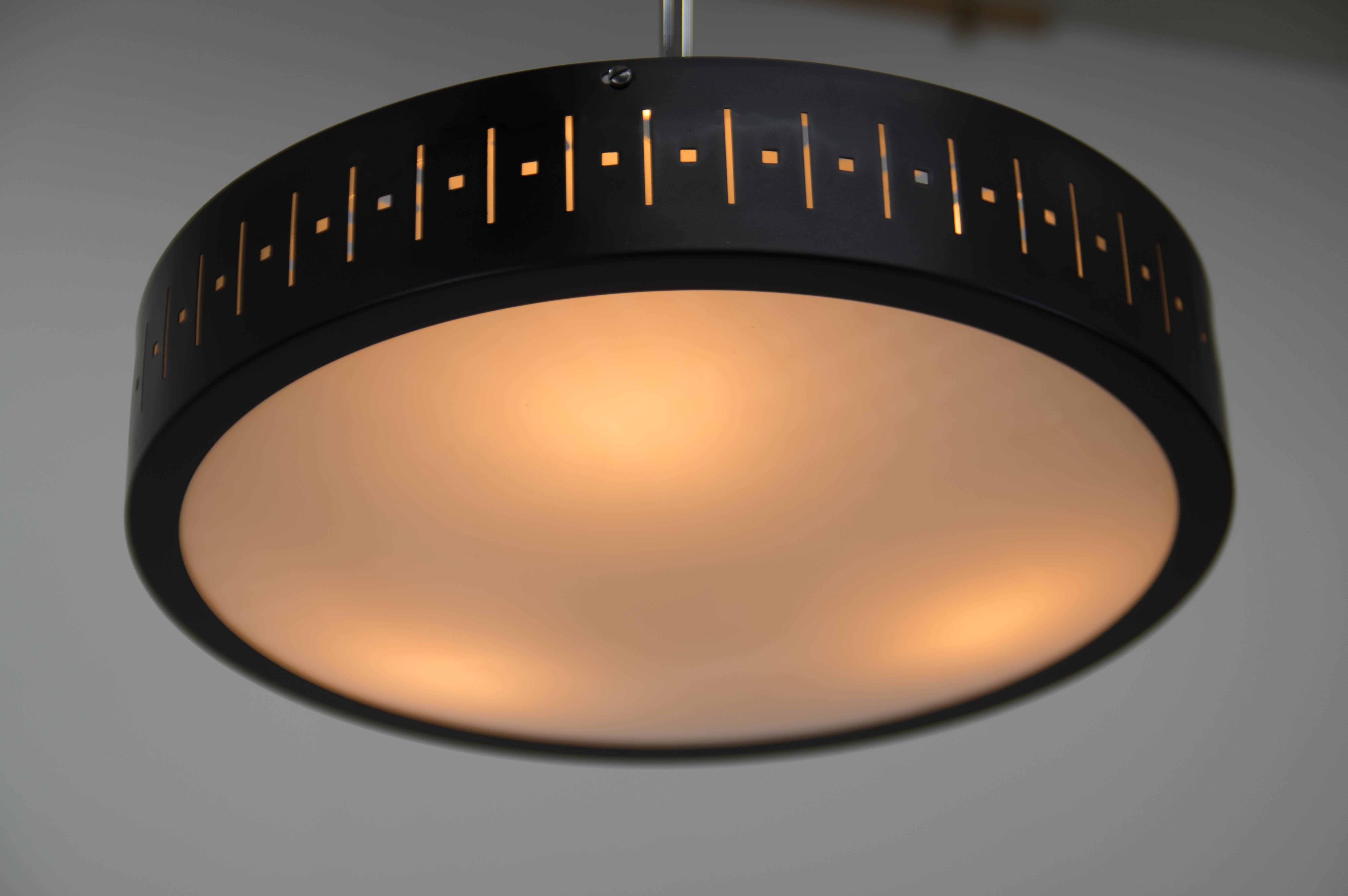 Czech Midcentury Black and White Chandelier, 1960s, Restored For Sale