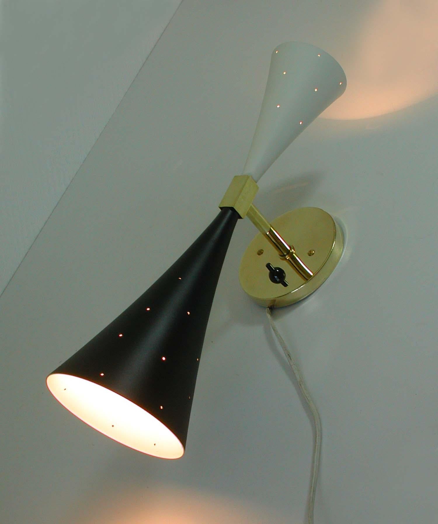 Midcentury Black and White Double Cone Diabolo Wall Light Sconce 3