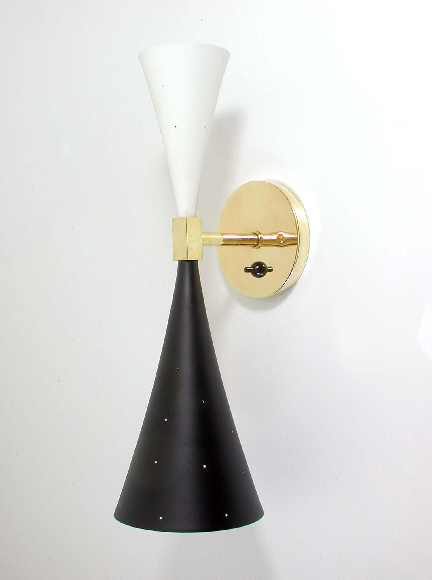 Midcentury Black and White Double Cone Diabolo Wall Light Sconce 4