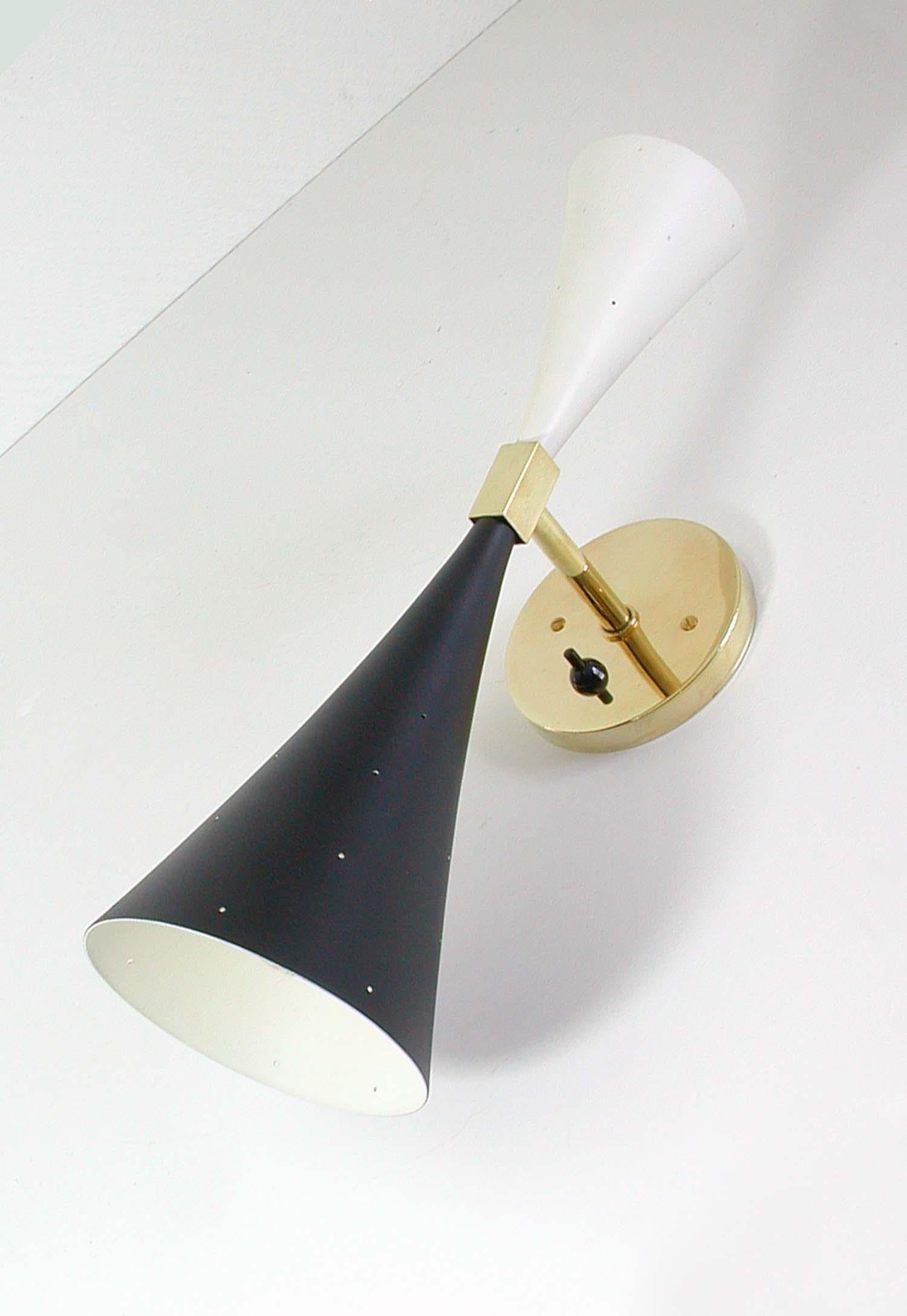 Midcentury Black and White Double Cone Diabolo Wall Light Sconce 5