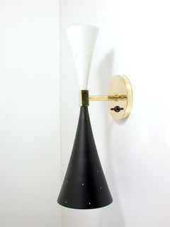 Midcentury Black and White Double Cone Diabolo Wall Light Sconce