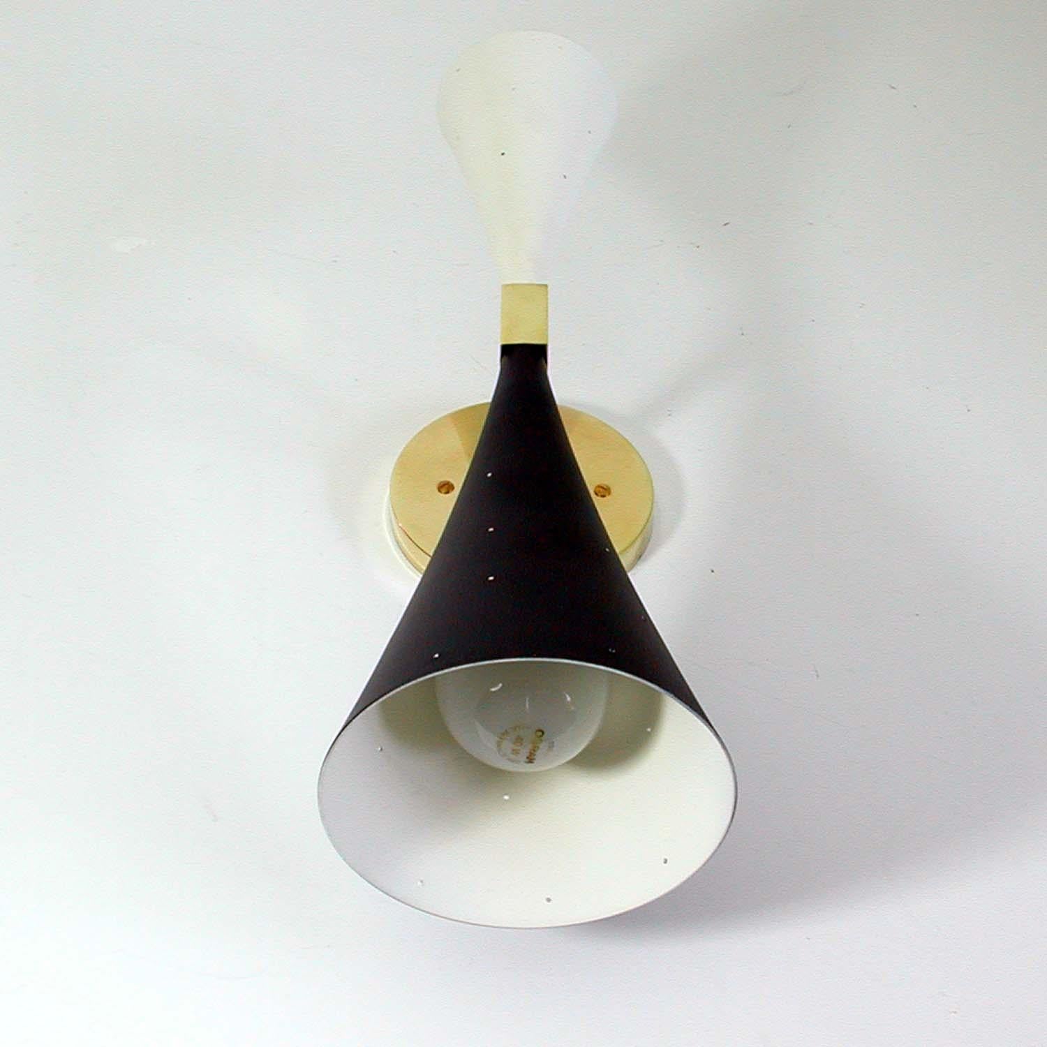 Mid-Century Modern Midcentury Black and White Double Cone Diabolo Wall Light Sconce