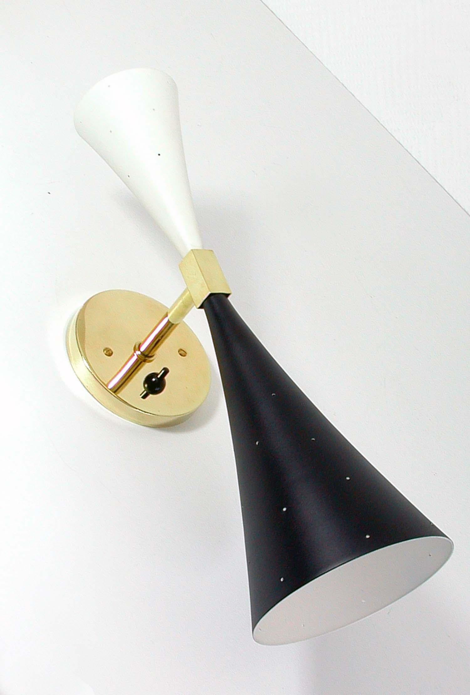 American Midcentury Black and White Double Cone Diabolo Wall Light Sconce