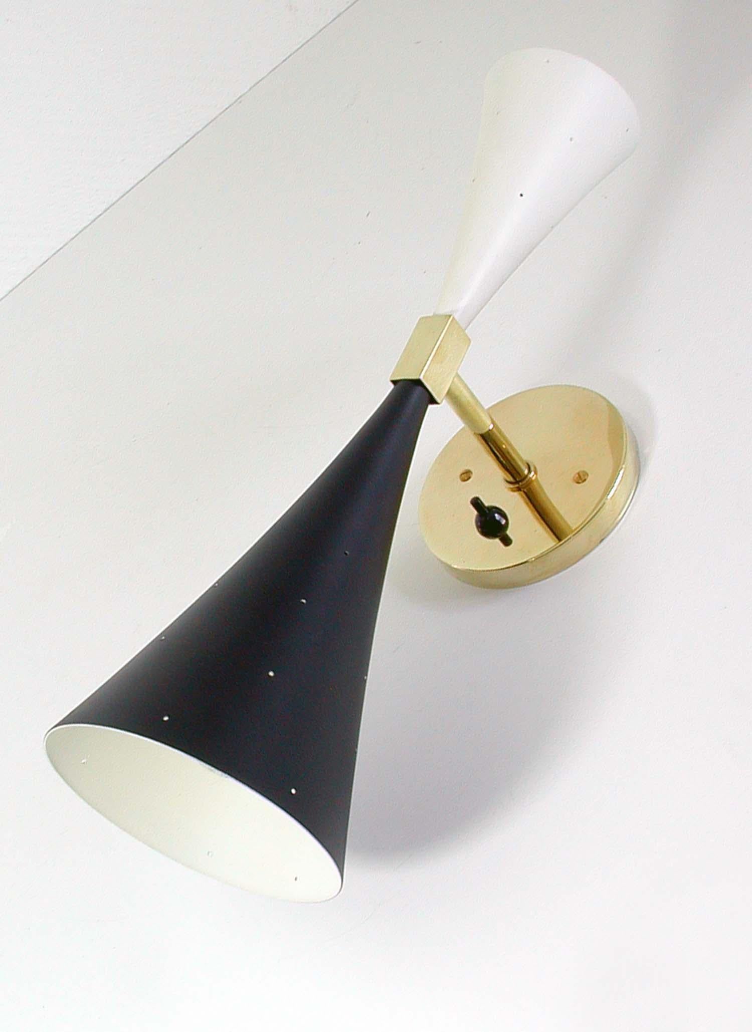 Mid-20th Century Midcentury Black and White Double Cone Diabolo Wall Light Sconce