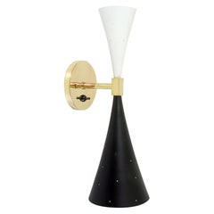 Midcentury Black and White Double Cone Diabolo Wall Light Sconce