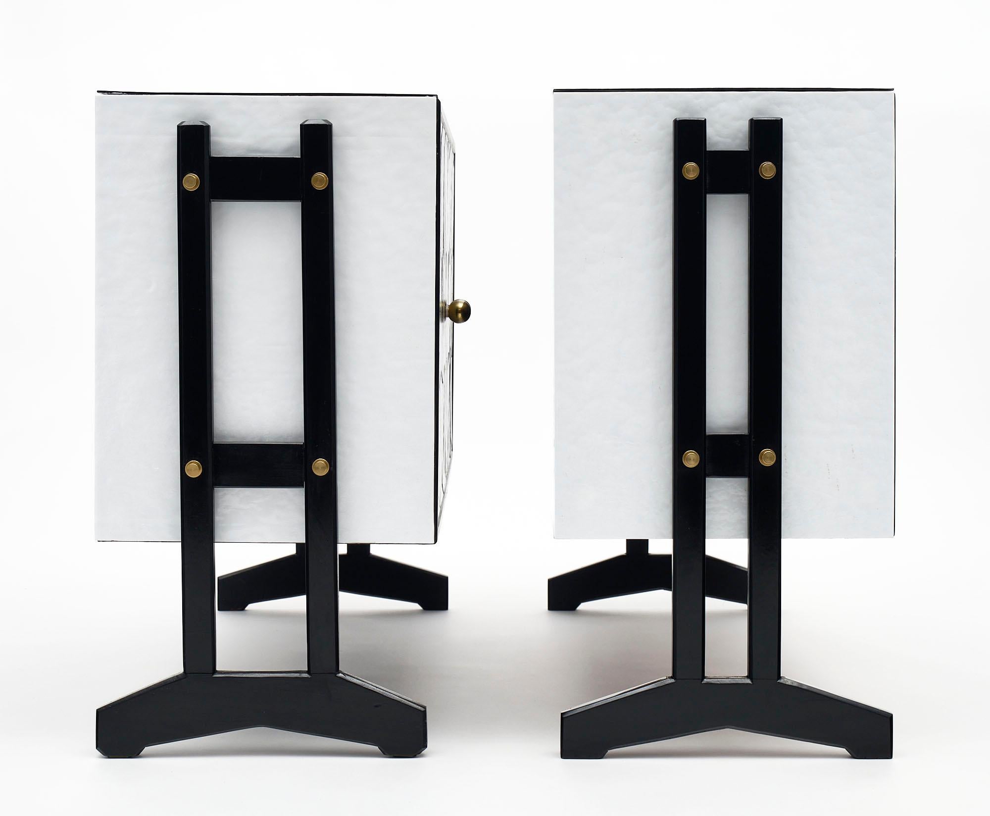 Brass Mid-Century Black and White Murano Glass Cabinets