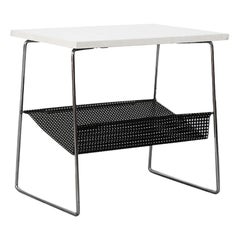 Mesa Telefónica Pilastro Blanco y Negro de Mitad de Siglo con Rejilla Perforada