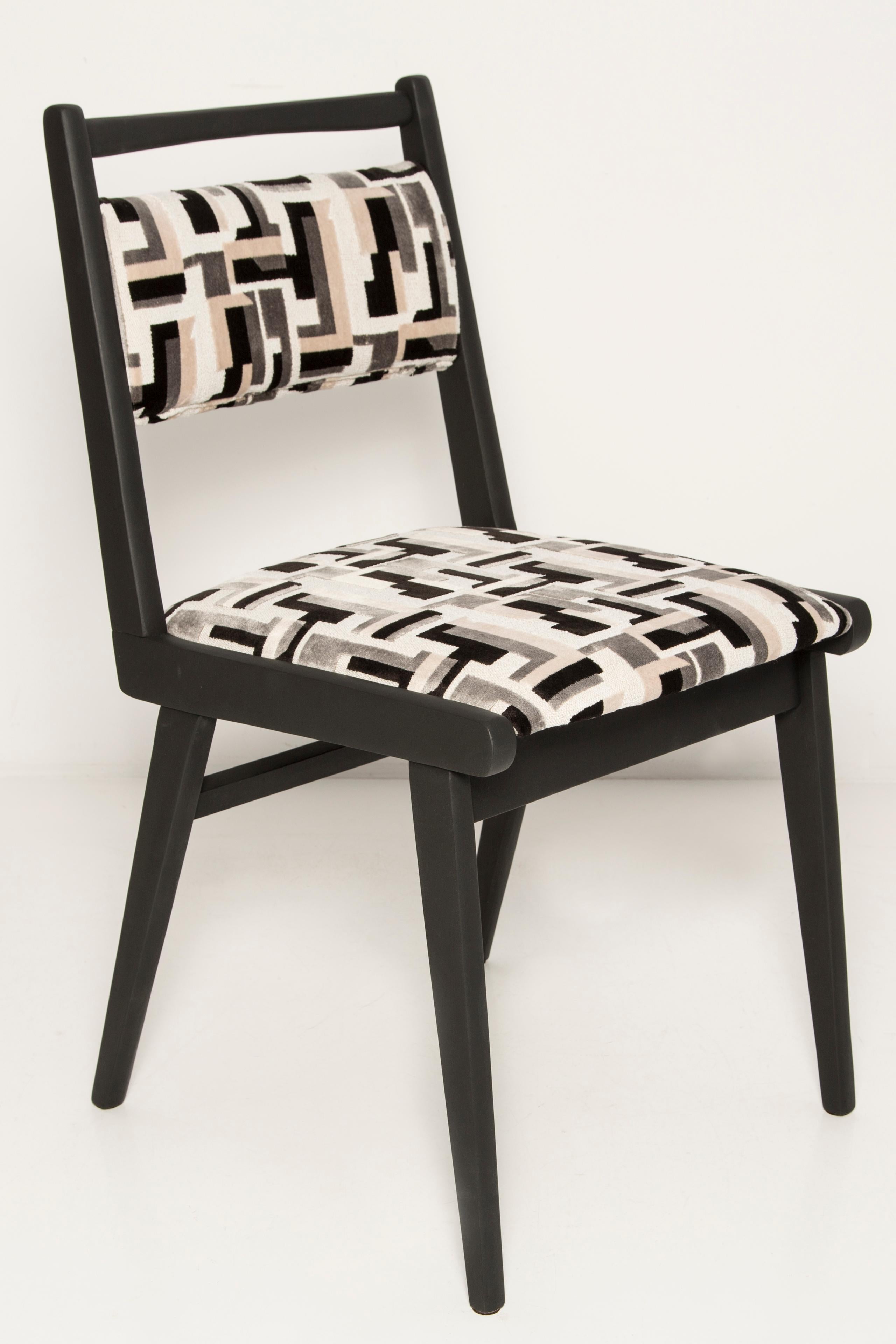 Mid-Century Modern Mid Century Black and White Velvet JAR Chair, Poland, Europe, 1960s. For Sale