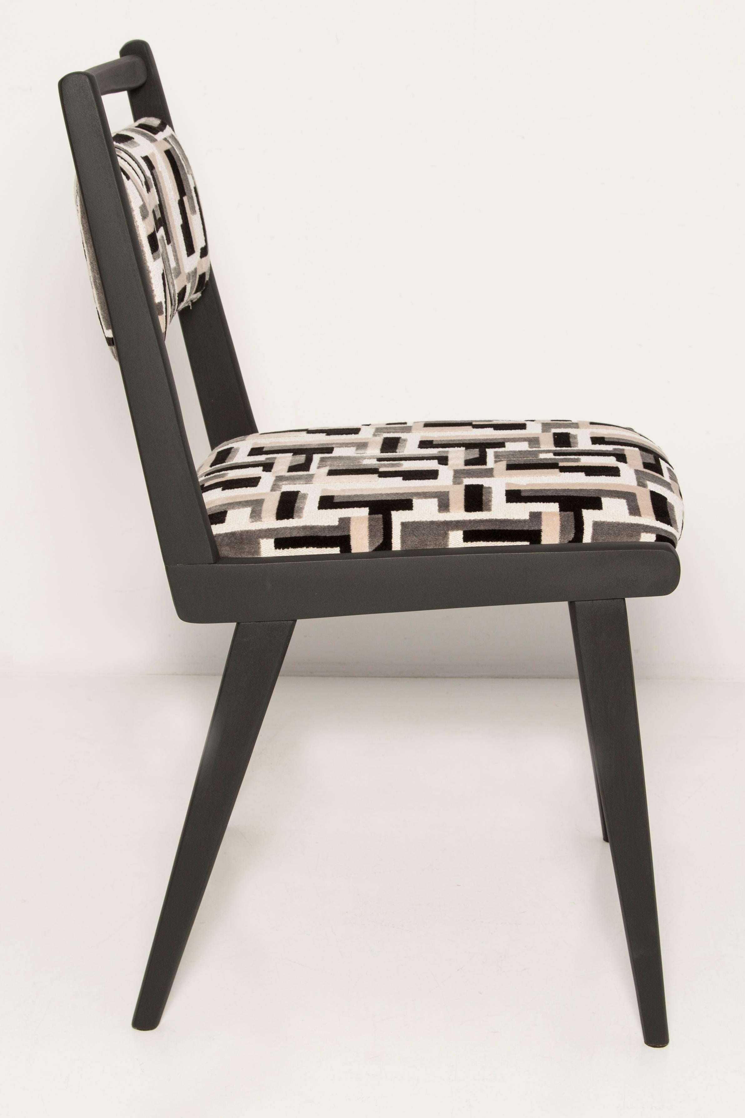 Polish Mid Century Black and White Velvet JAR Chair, Poland, Europe, 1960s. For Sale