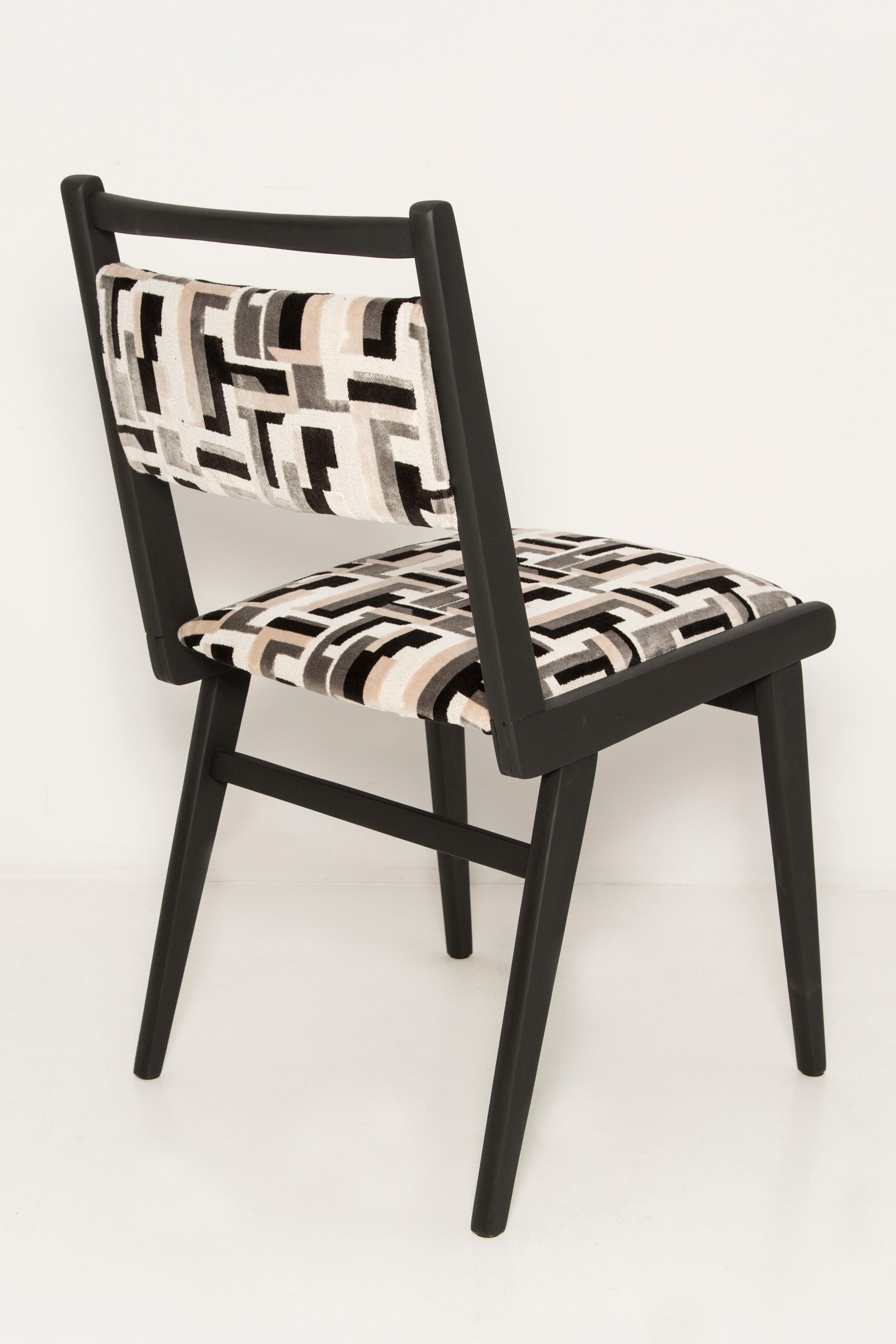 Hand-Crafted Mid Century Black and White Velvet JAR Chair, Poland, Europe, 1960s. For Sale