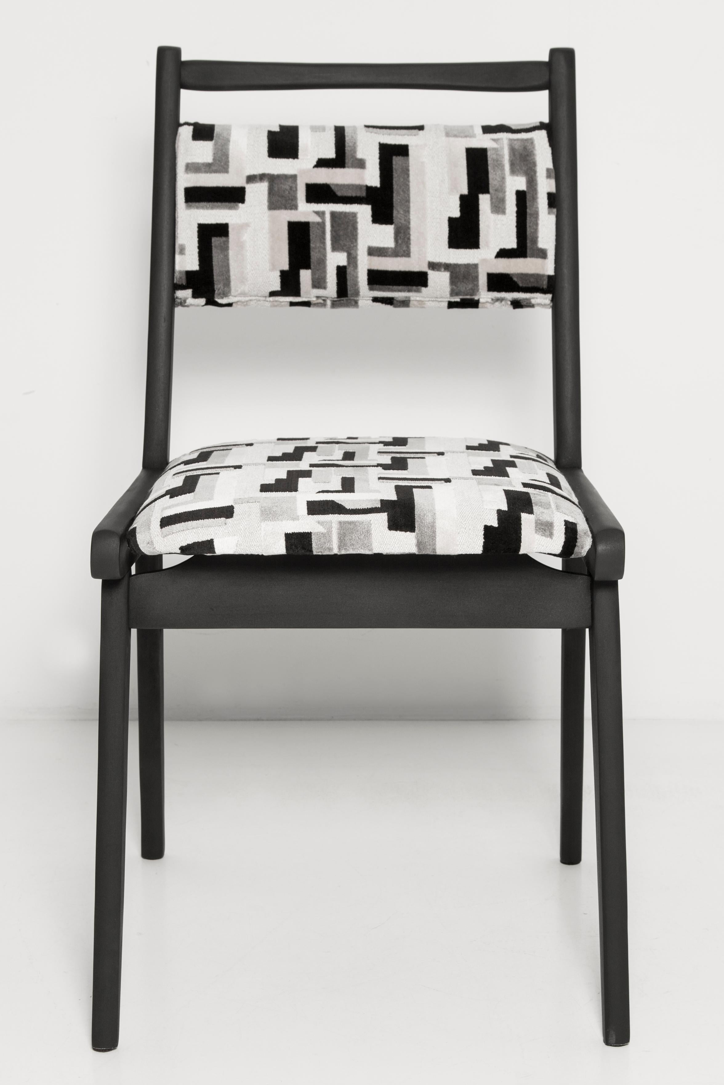 Mid Century Black and White Velvet JAR Chair, Poland, Europe, 1960s. For Sale 1