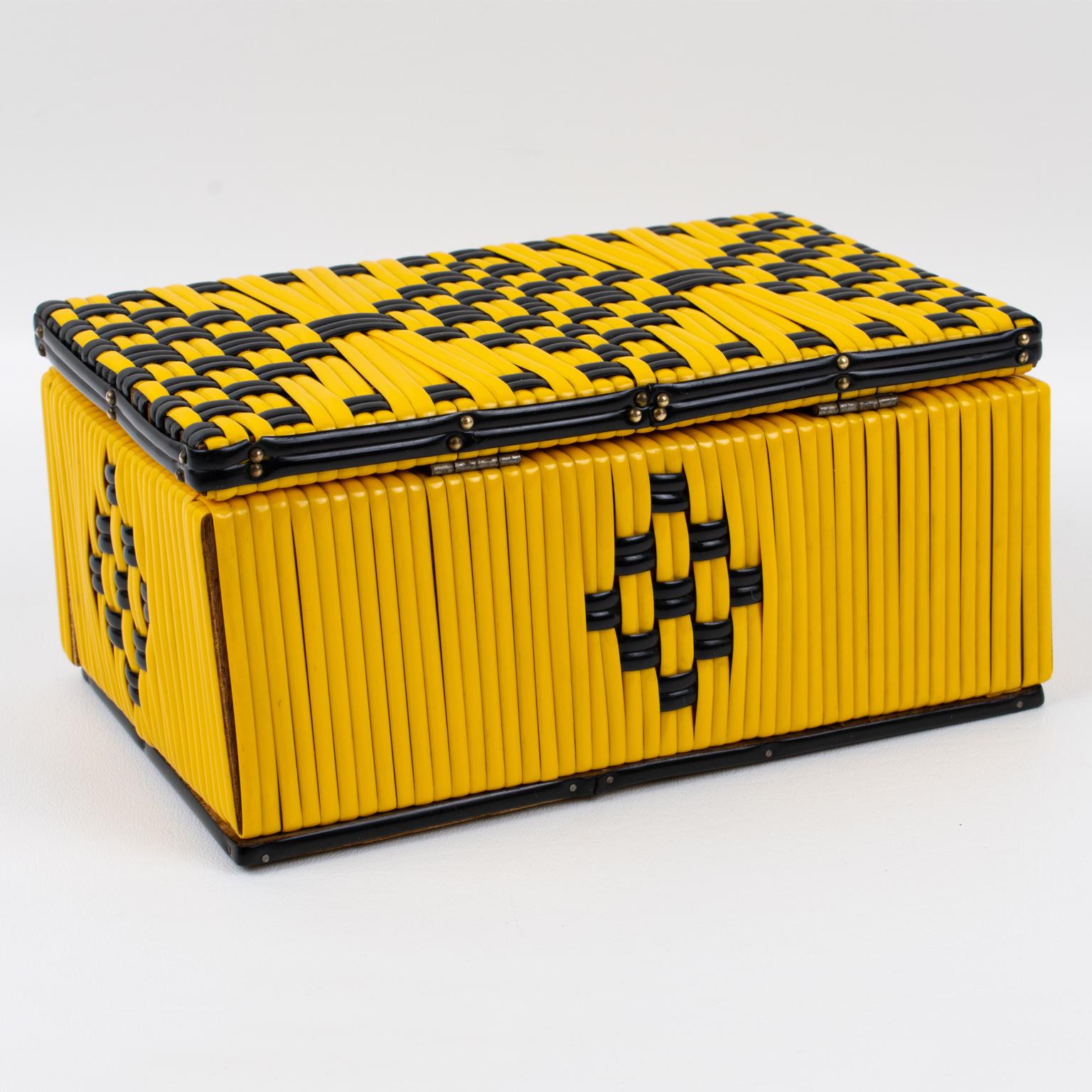 French Mid-Century Black and Yellow Vinyl Plastic Scooby Box, France 1950s For Sale