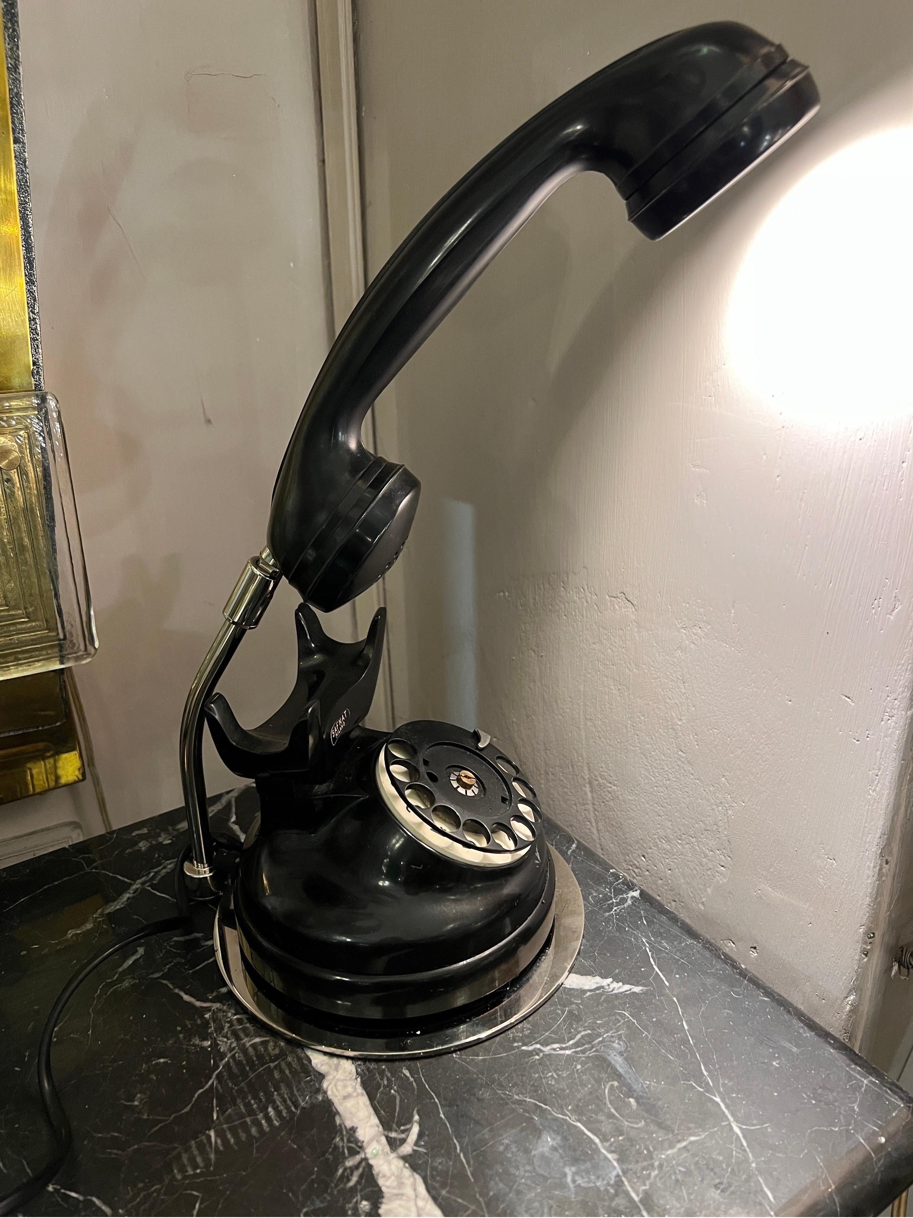 Mid-Century Black Bakelite Telephone Table Lamp, 1950 For Sale 2