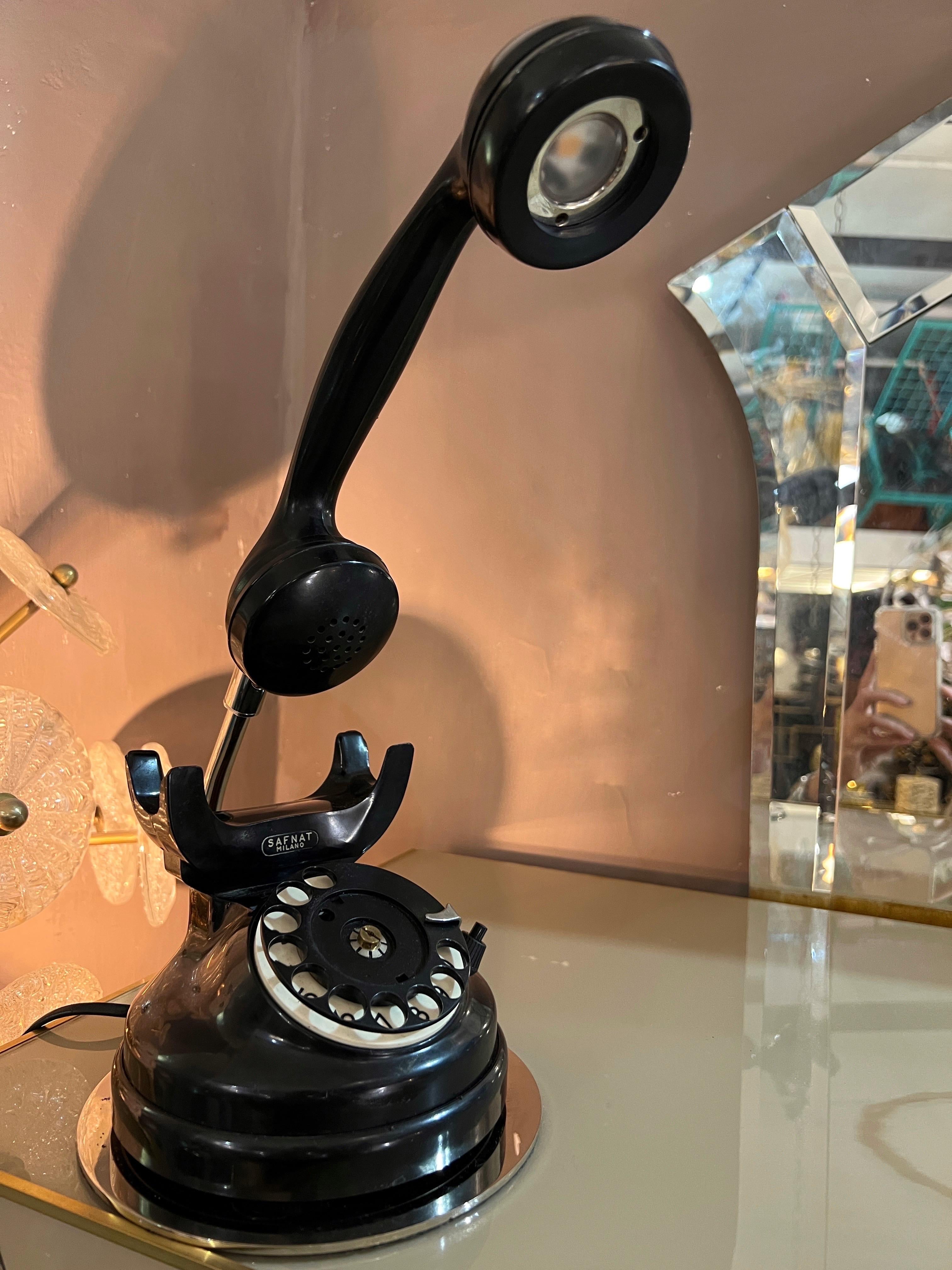 Lampe de bureau télephone en bakélite noire du milieu du siècle dernier, 1950 Bon état - En vente à Florence, IT
