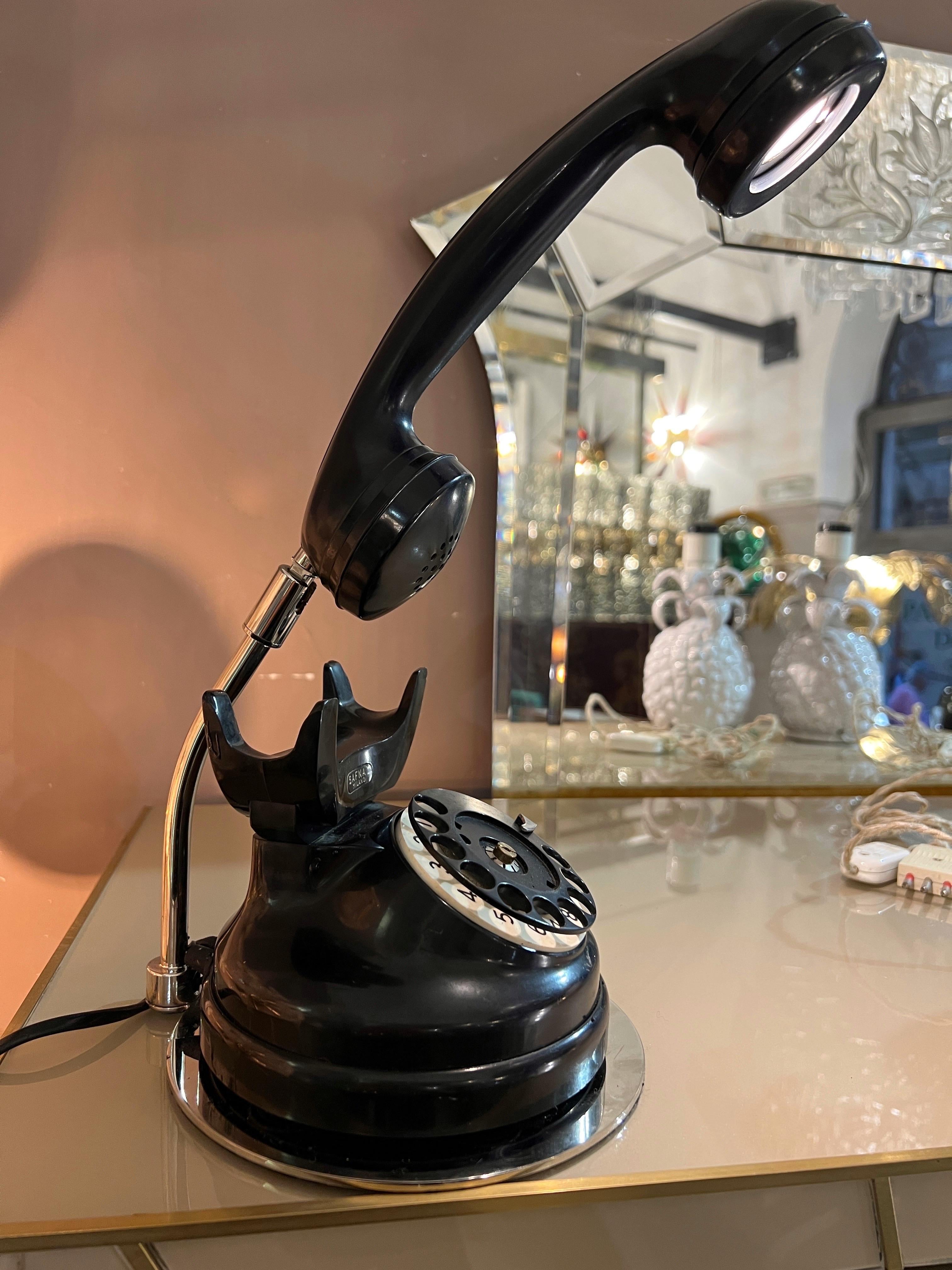 Italian Mid-Century Black Bakelite Telephone Table Lamp, 1950 For Sale