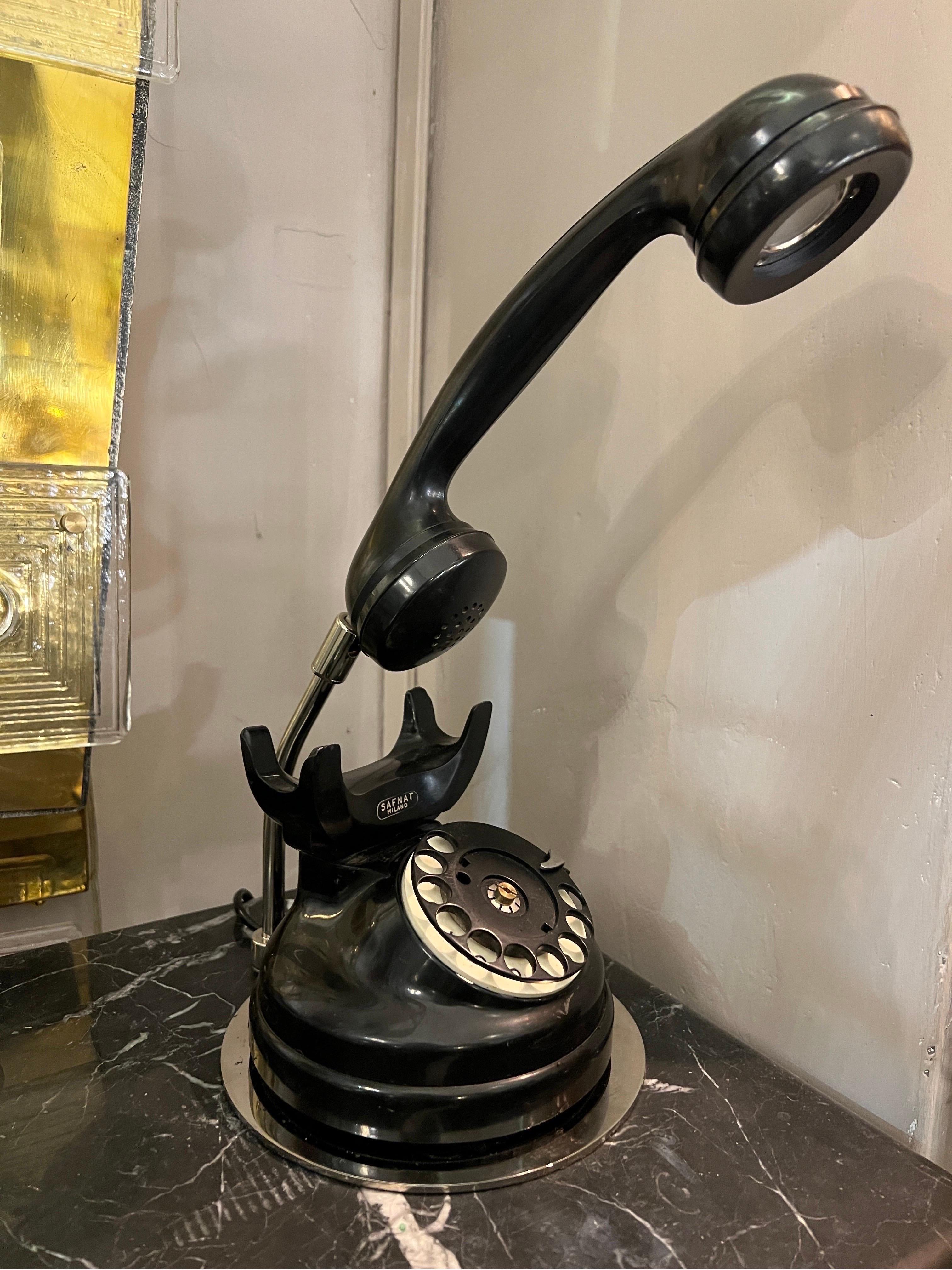 20th Century Mid-Century Black Bakelite Telephone Table Lamp, 1950 For Sale