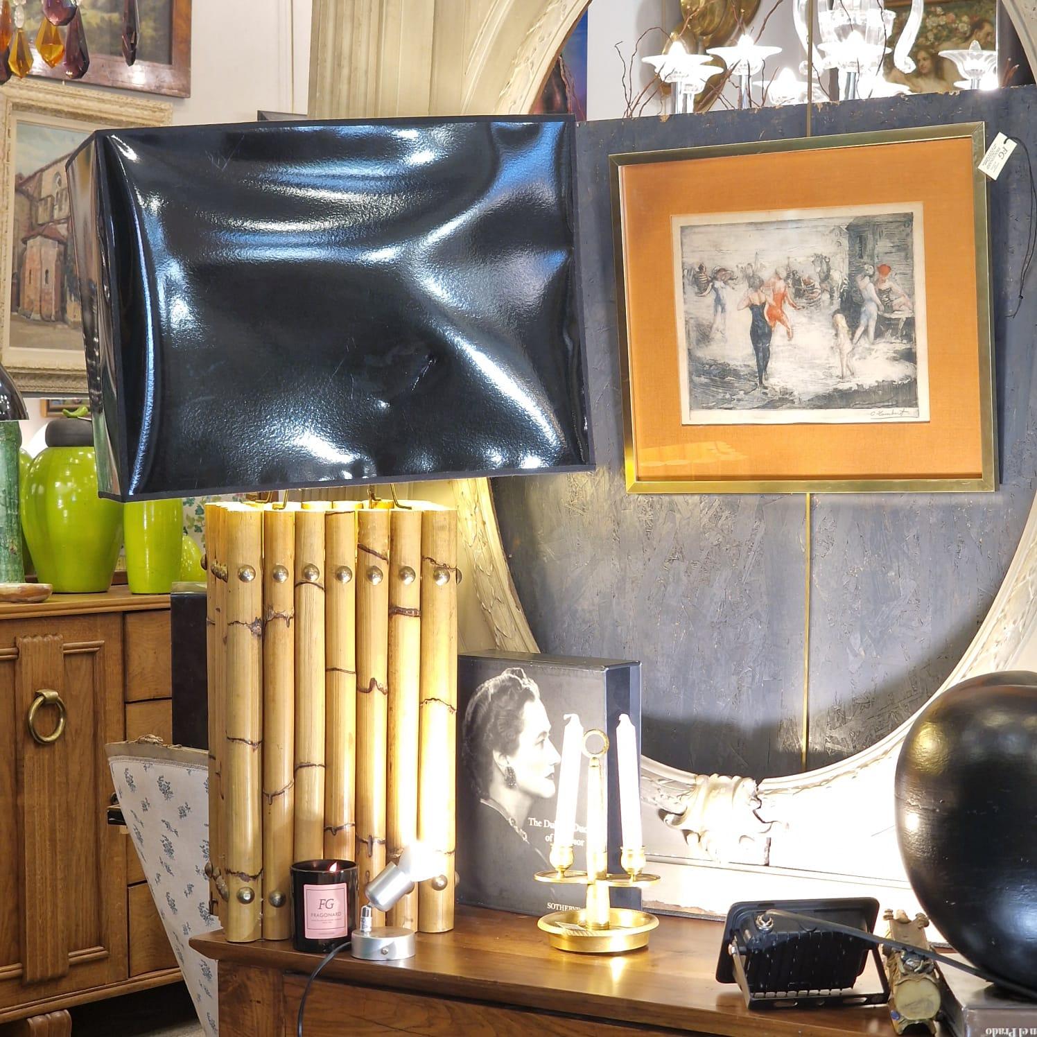 Lampe à poser en bambou noir du milieu du siècle Maison Jansen en vente 2
