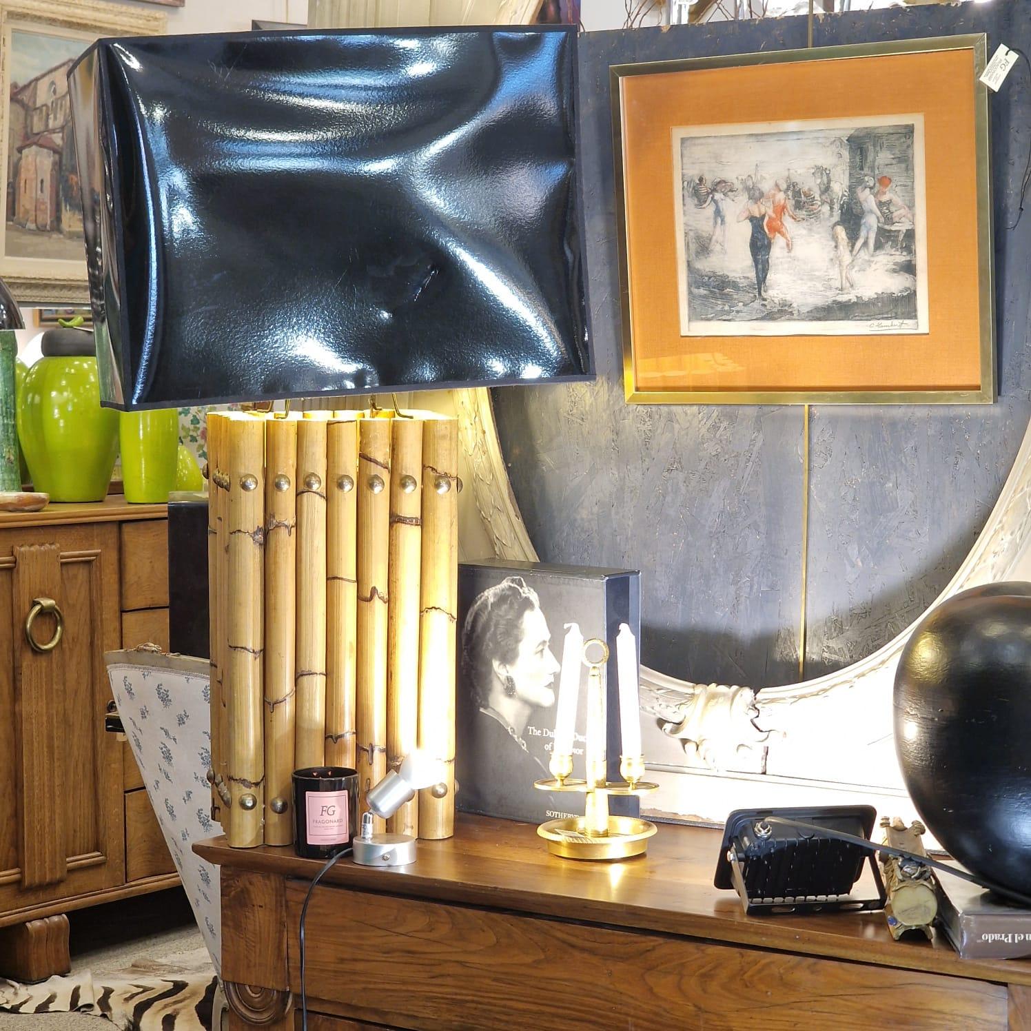 Mid-Century Modern Lampe à poser en bambou noir du milieu du siècle Maison Jansen en vente