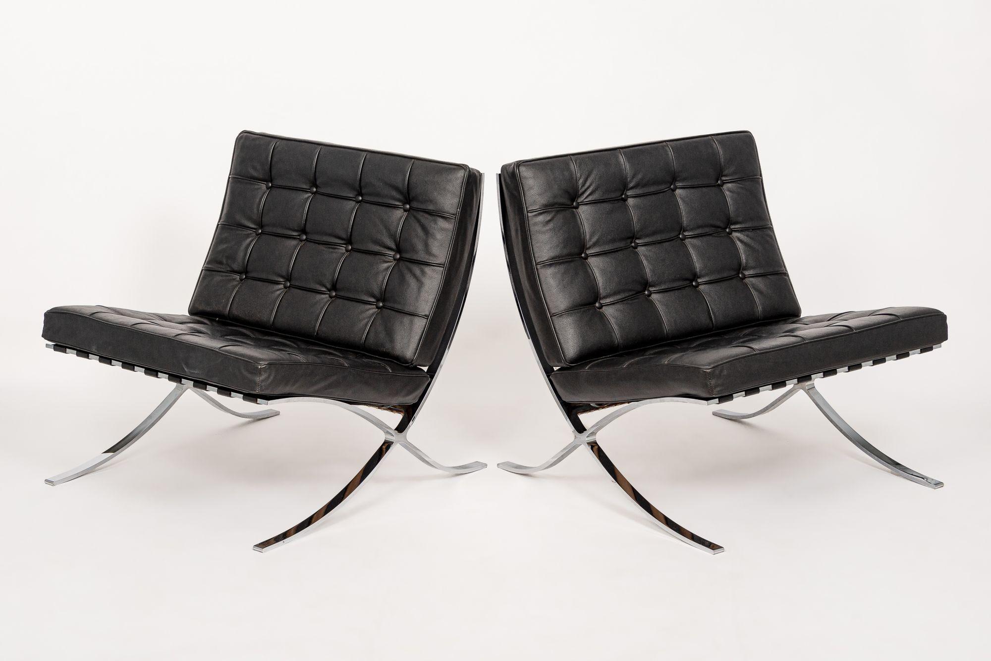Mid Century Black Barcelona Chairs by Mies van der Rohe for Knoll 4