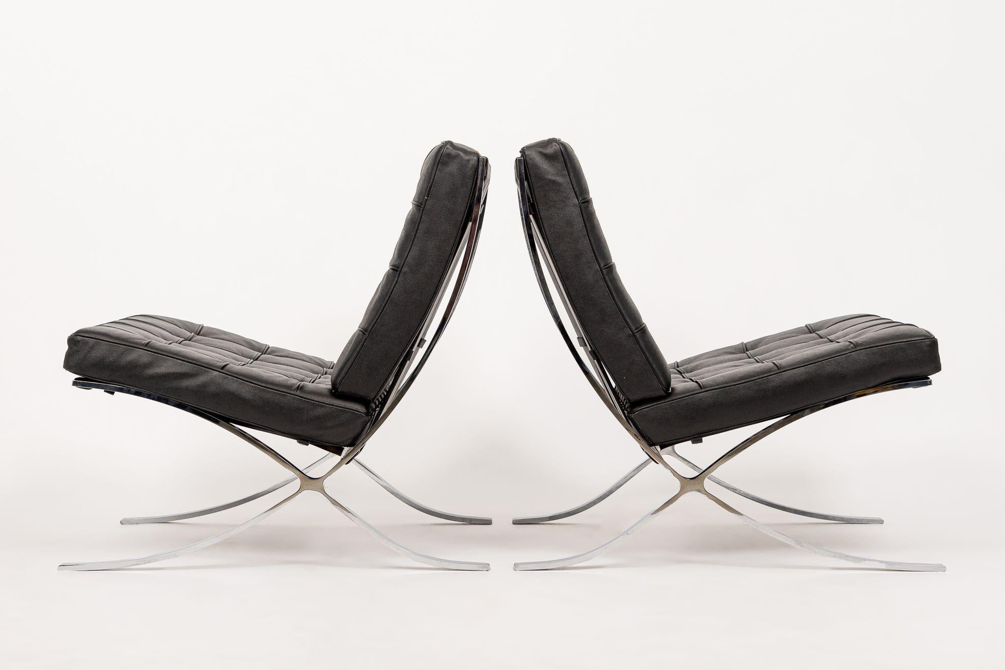 American Mid Century Black Barcelona Chairs by Mies van der Rohe for Knoll