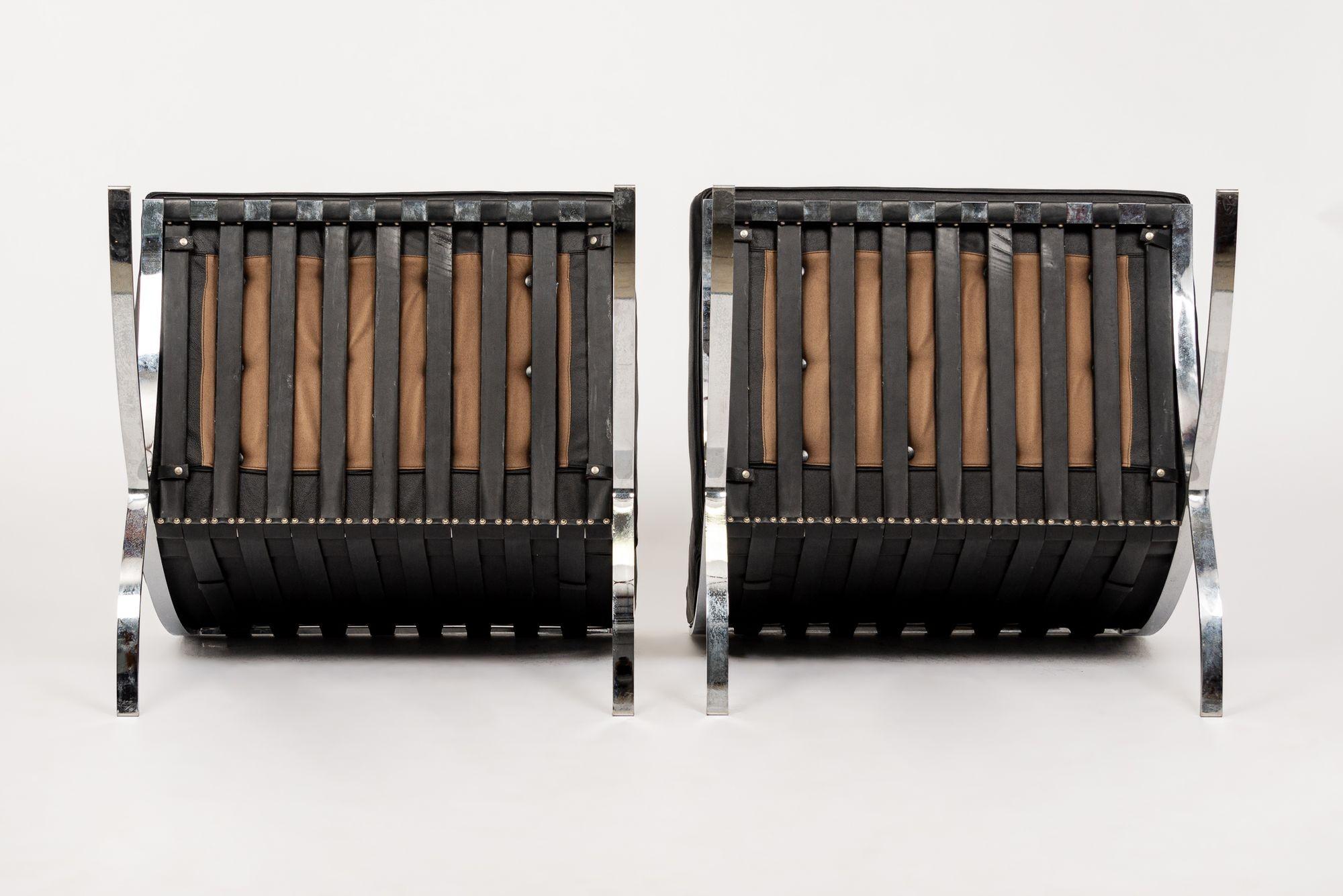 Steel Mid Century Black Barcelona Chairs by Mies van der Rohe for Knoll