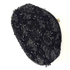 Mid-Century Black Beaded Evening Handbag/Foldaway Clutch
