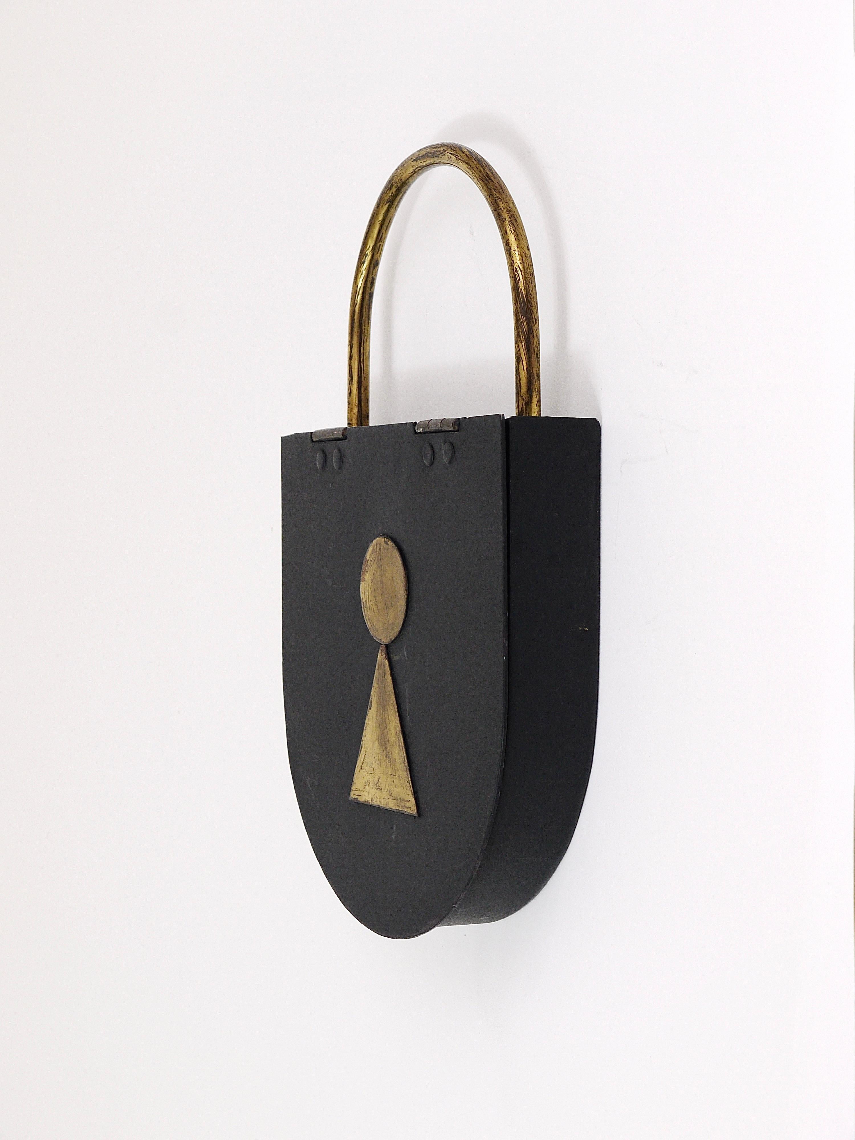 Midcentury Black Brass Padlock Key Hanger, Austria, 1950s 3