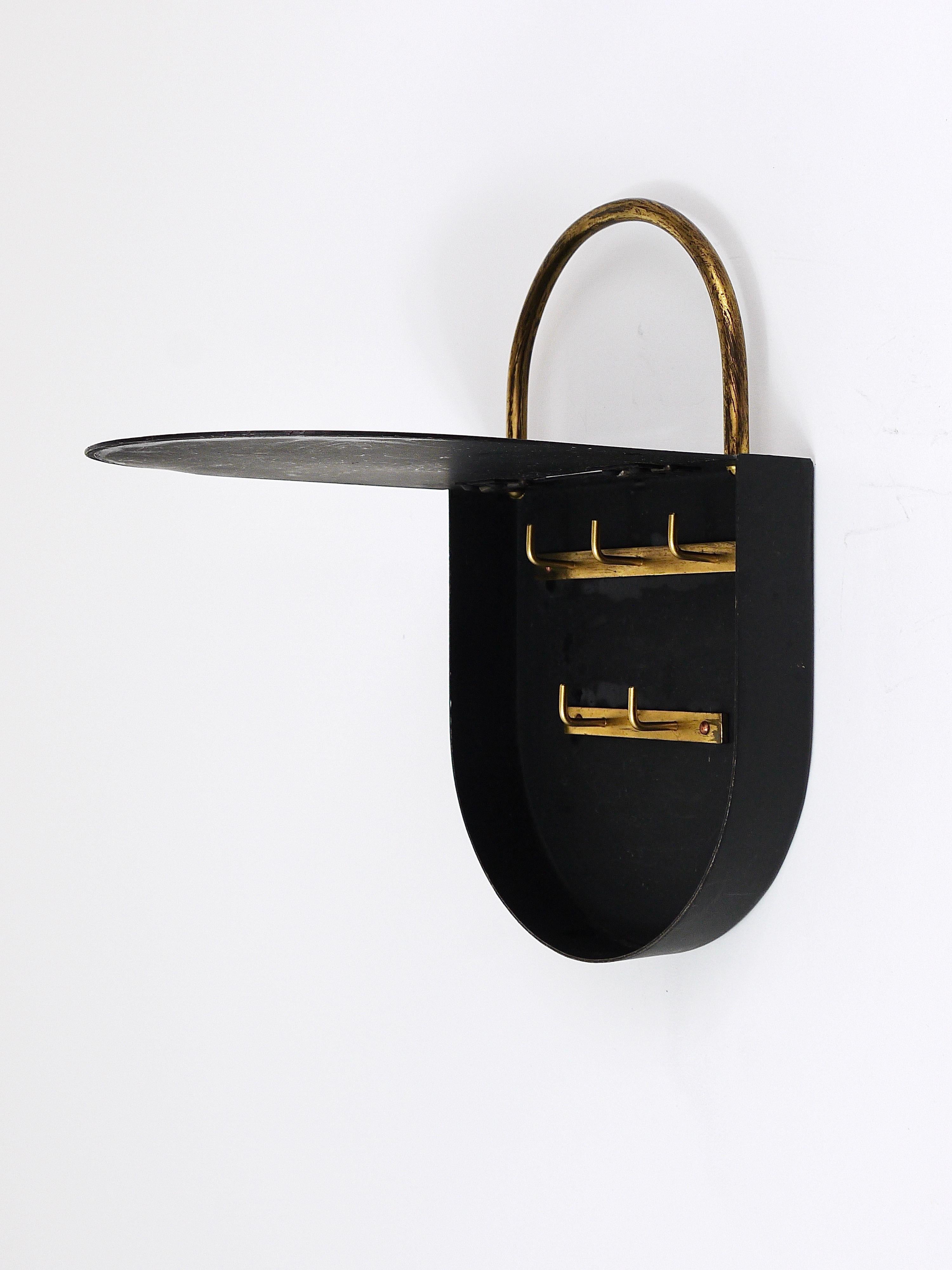 Austrian Midcentury Black Brass Padlock Key Hanger, Austria, 1950s