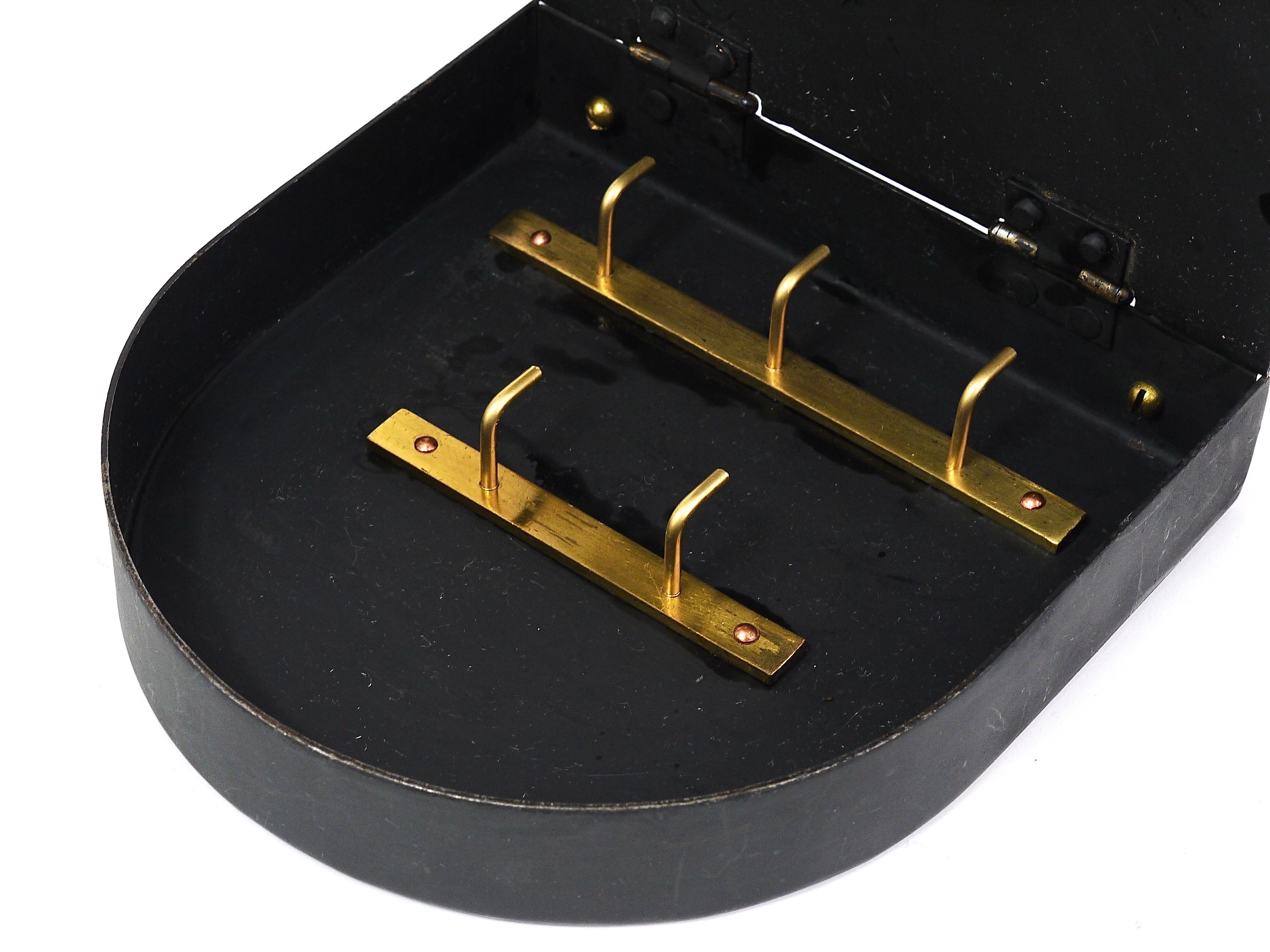 Midcentury Black Brass Padlock Key Hanger, Austria, 1950s 2