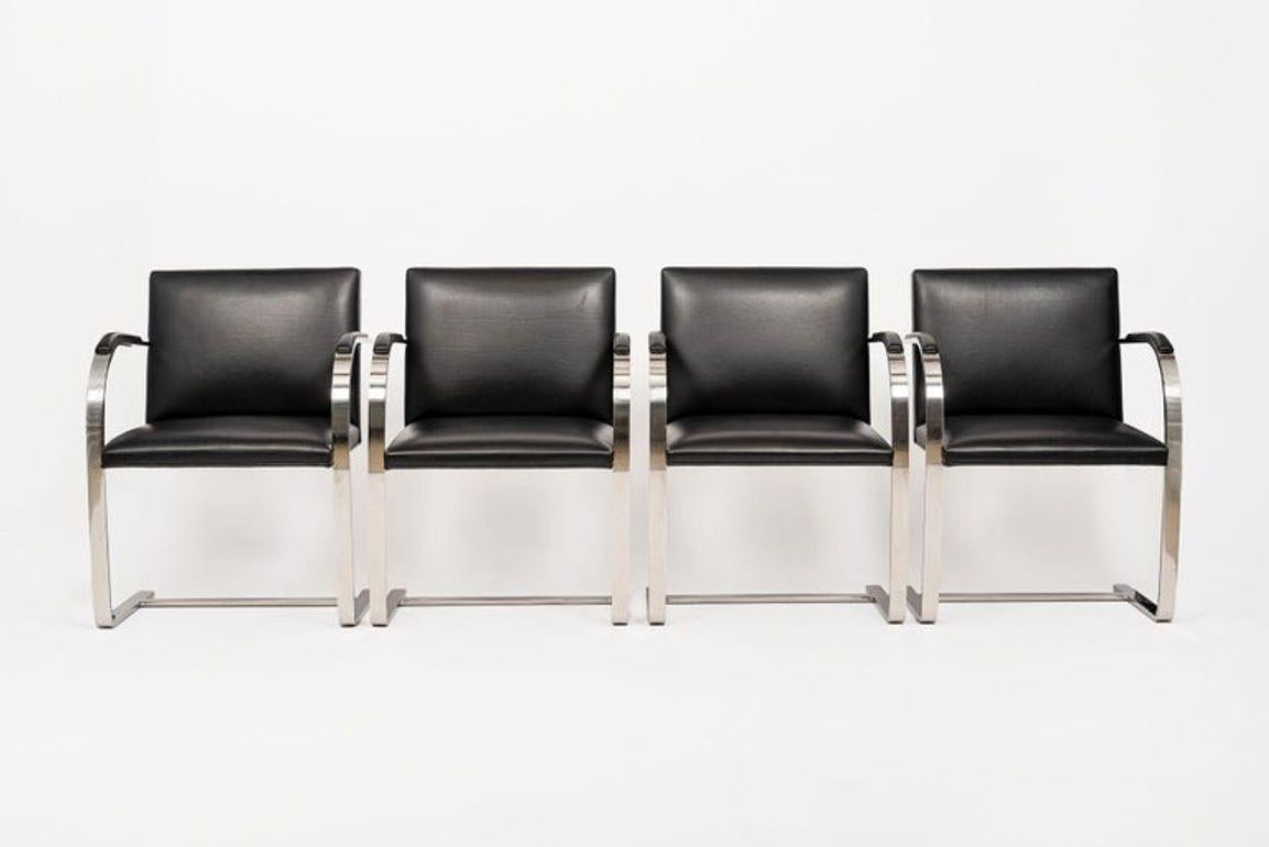 Mid Century Black Brno Chairs by Mies van der Rohe for Knoll Set of 4 For Sale 5