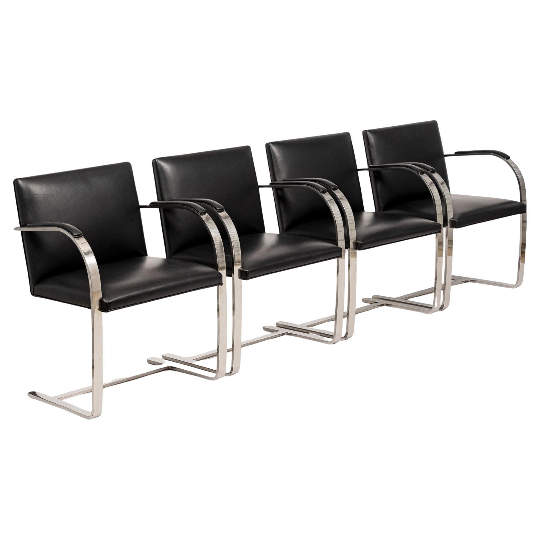 Set of Four Brno Arm Chairs by Mies van der Rohe, Black Leather