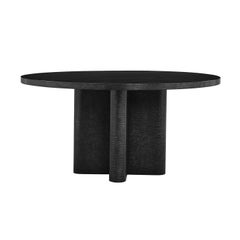 Mid Century Black Burl Round Dining Table