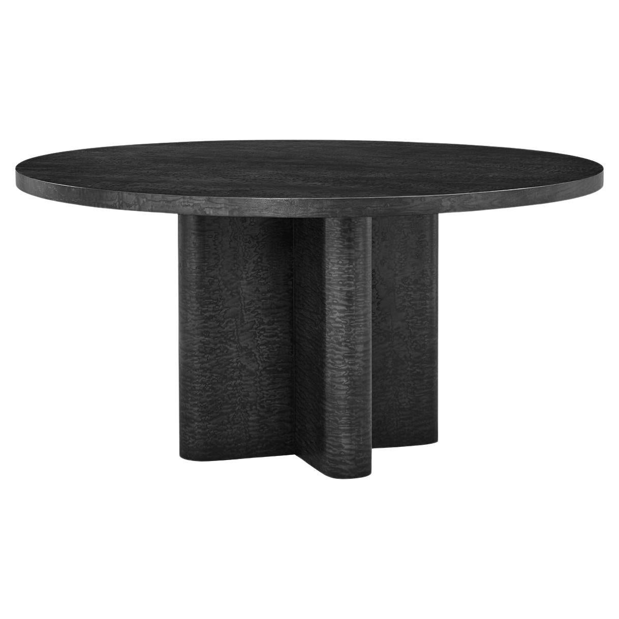Table de salle à manger ronde en loupe noire du milieu du siècle