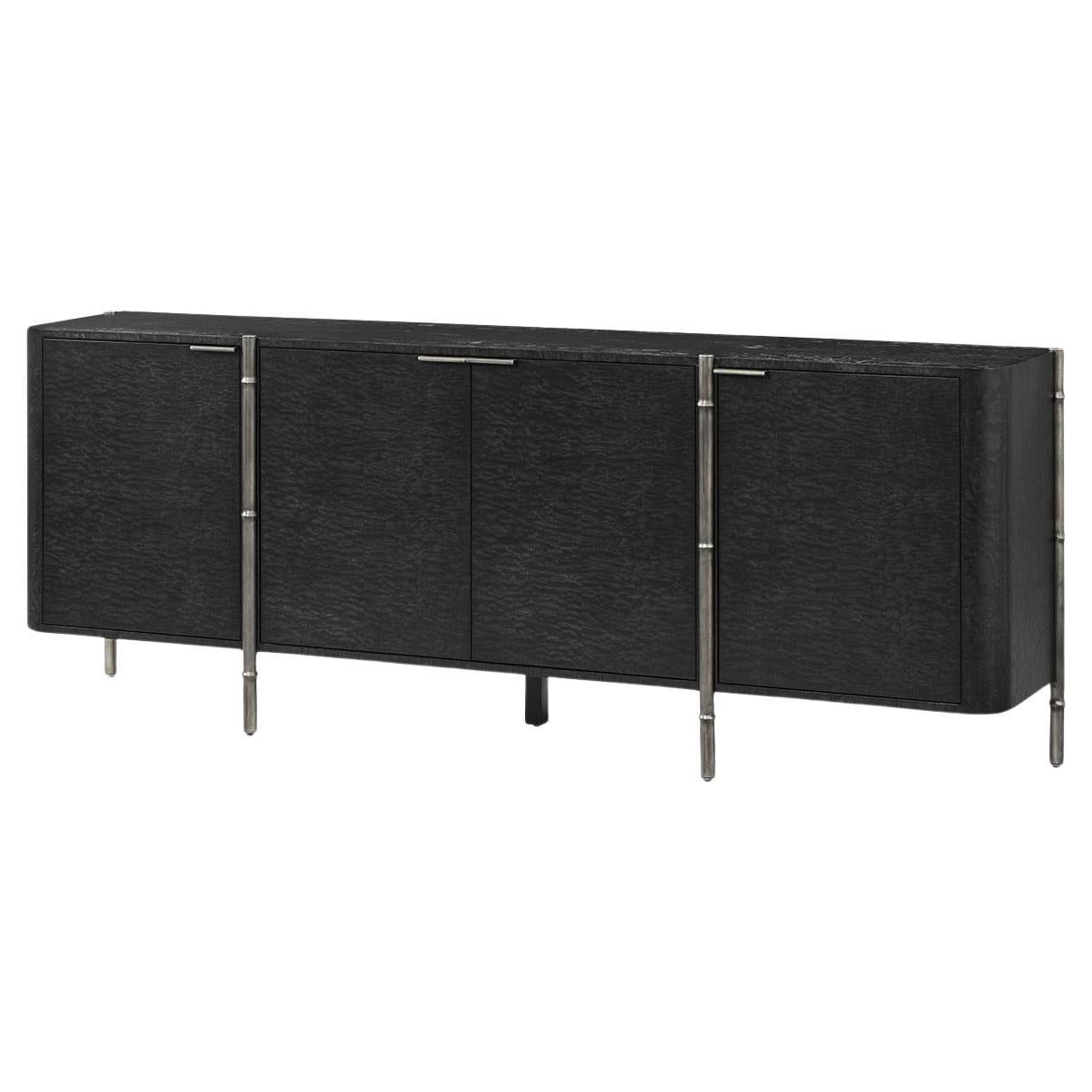 Mid Century Black Burl Wood Sideboard For Sale