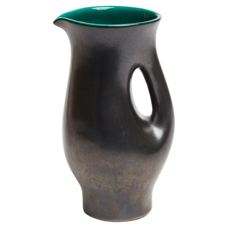 MidCentury Black Ceramic Jug at 1stDibs