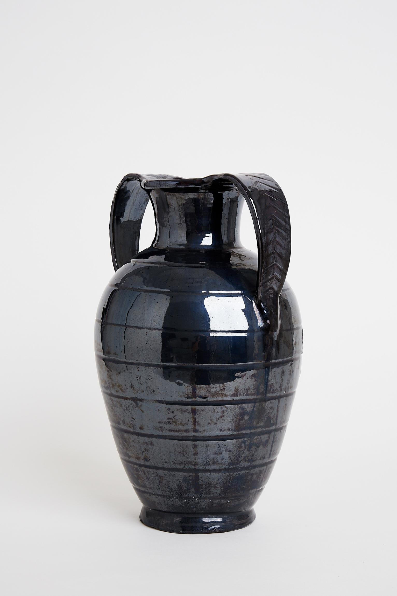 French Midcentury Black Ceramic Urn