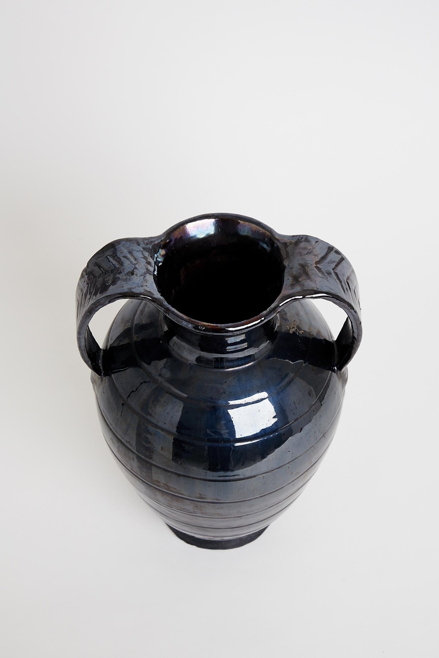 20th Century Midcentury Black Ceramic Urn