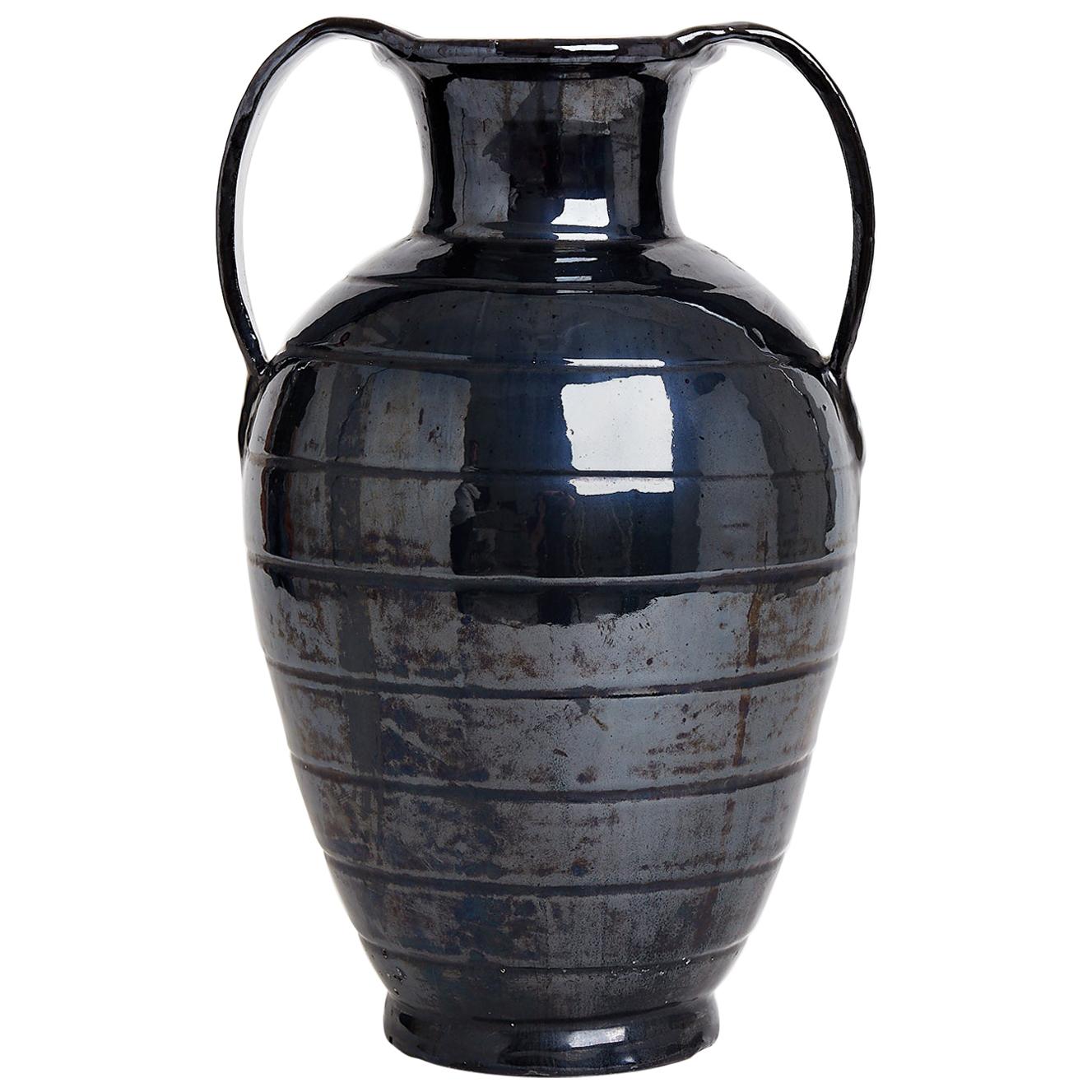 Midcentury Black Ceramic Urn