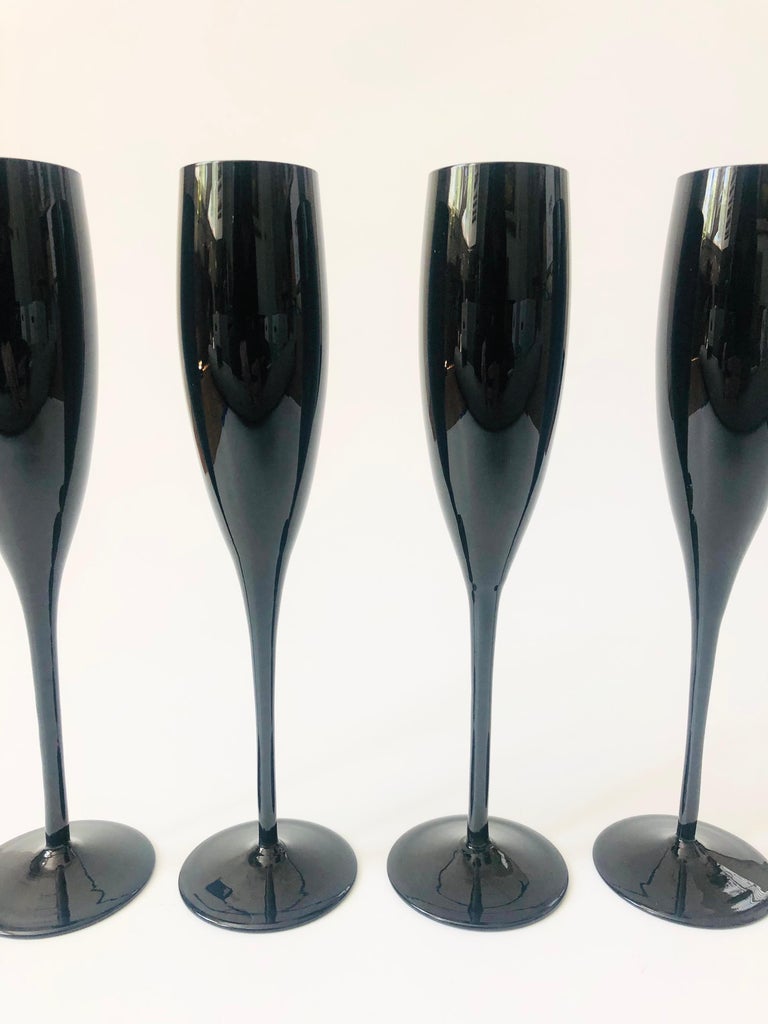 Mid-Century Modern Mid Century Black Champagne Flutes, Set of 4