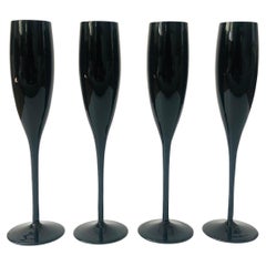 Mid Century Black Champagne Flutes, Set of 4