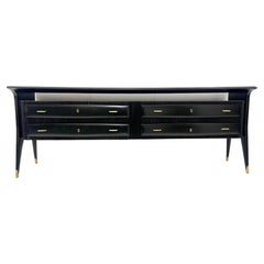 Mid-Century Black Chest of Drawers with Glass Top, Italy, 1960s