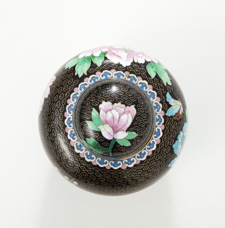 Mid Century Black Cloisonne Ginger Jar For Sale at 1stDibs