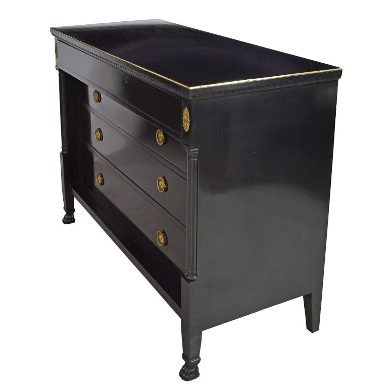 Midcentury Black Ebonized Chest Of Drawers In French Empire Style
