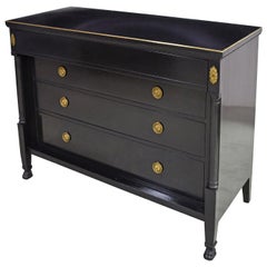 Midcentury Black/ Ebonized Chest of Drawers in French Empire Style, circa 1945