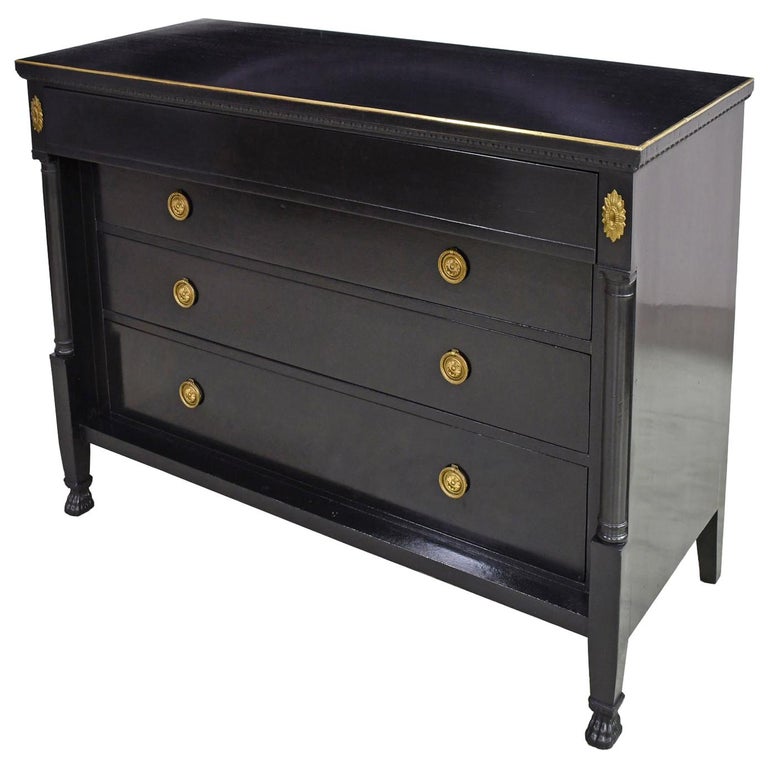 Midcentury Black Ebonized Chest Of Drawers In French Empire Style