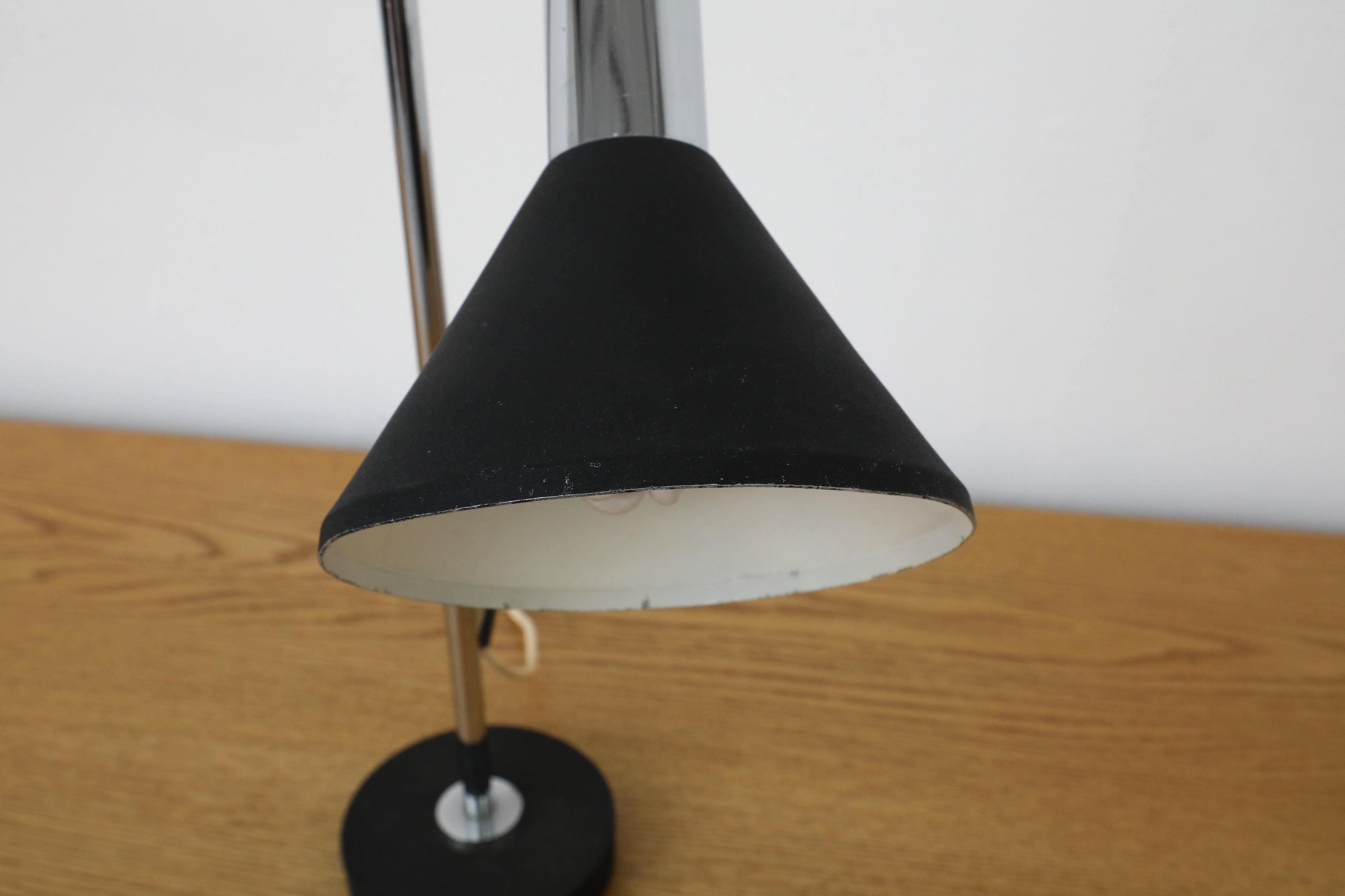 Mid-Century Black Enameled Metal and Chrome Herda Drafting Table Lamp For Sale 7