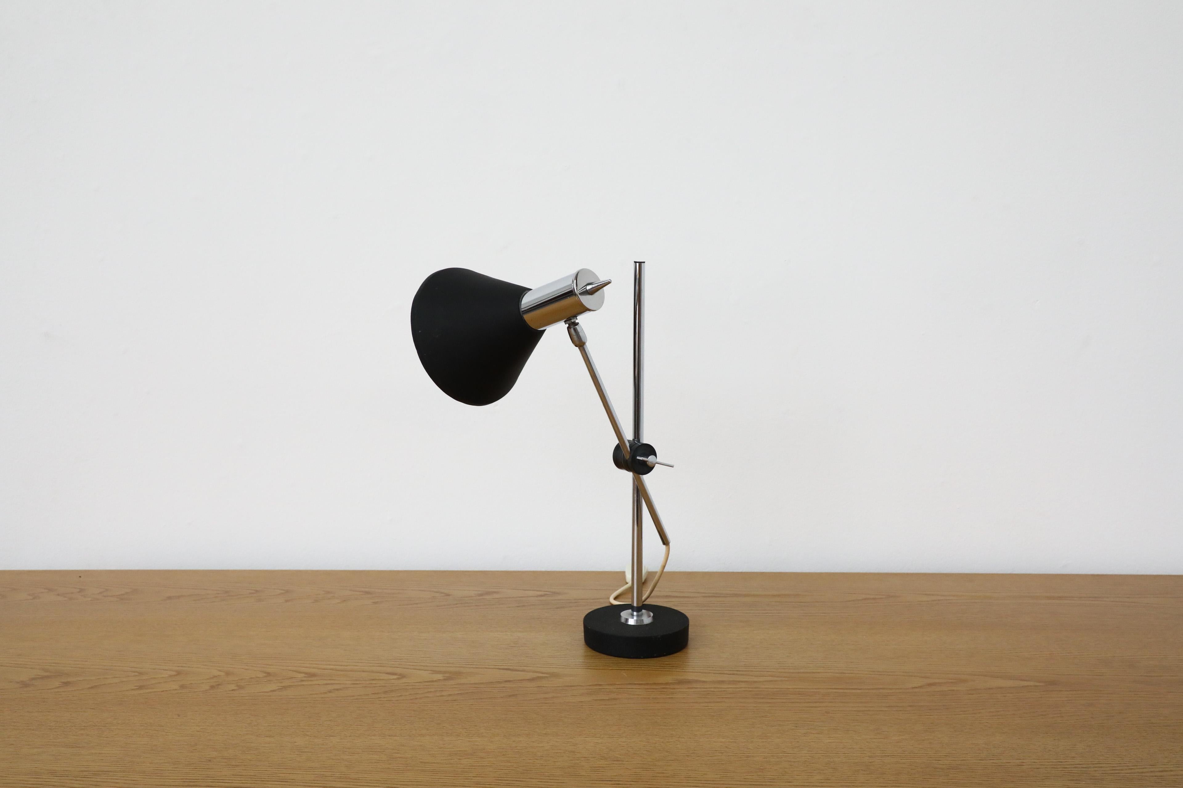 Dutch Mid-Century Black Enameled Metal and Chrome Herda Drafting Table Lamp For Sale